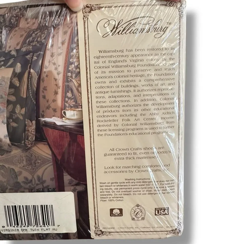 Williamsburg Virginia Damask Twin Flat Sheet NIP Luxury Percale 200‎ TC USA